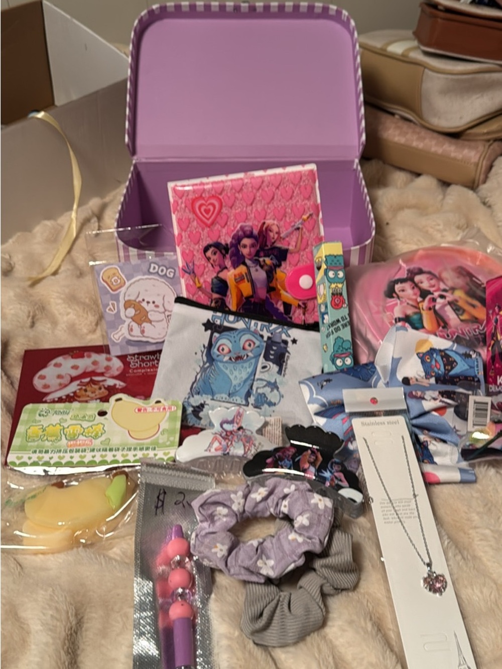 Purple Kids Accessory Gift Box with Hair Scrunchies & Jewelry - Unbranded